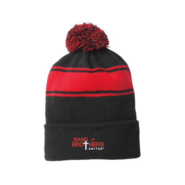 Band Of Brothers Embroidered - Stripe Pom Pom Beanie Thumbnail